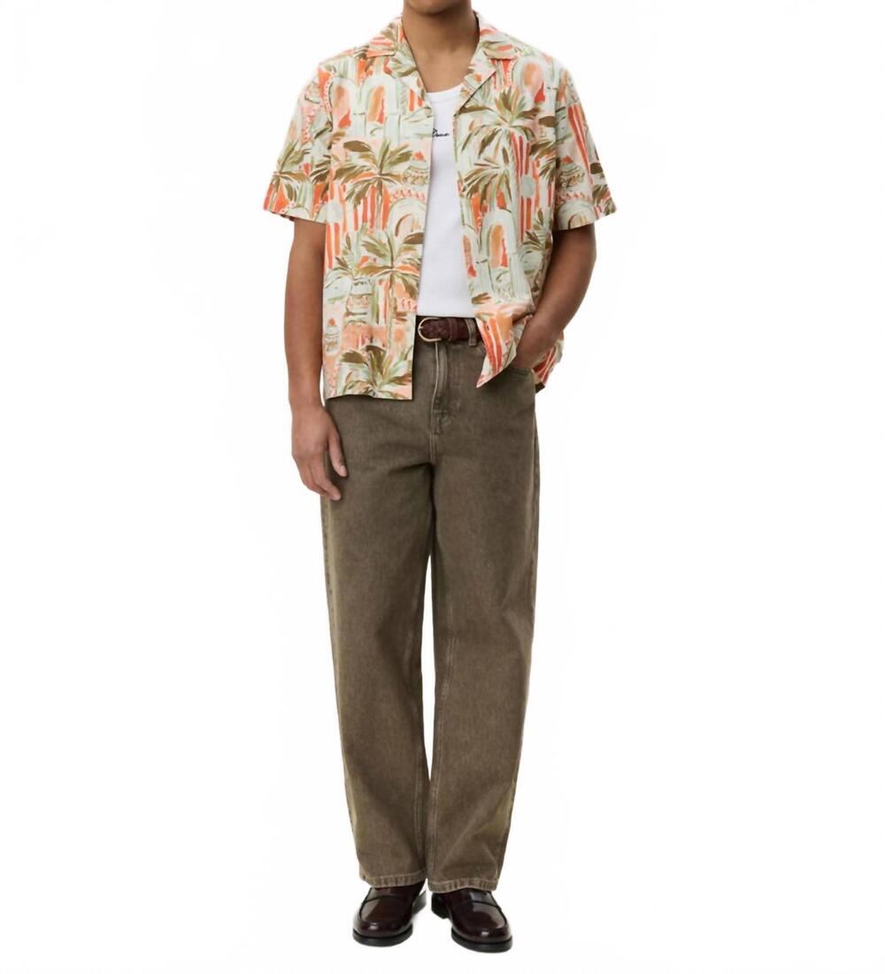 NEW LES DEUX palm aop short sleeve shirt in raw sienna orange
